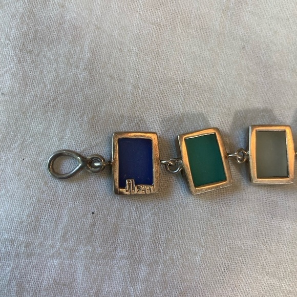 Sterling Silver 925 Bracelet with Natural Stone Inlay‎ Vintage - Picture 7 of 8